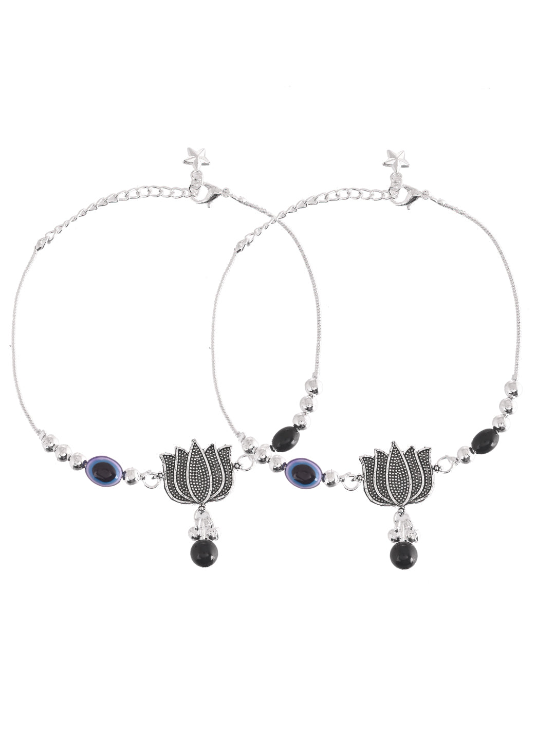 Oxidised Silver-Plated Evil Eye Anklet Set For Women | Adjustable Payal  Jewellery
