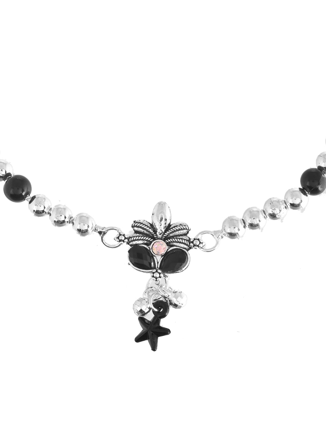 Silver-Plated Floral Charm Anklet Pair For Women | Adjustable Payal Jewellery