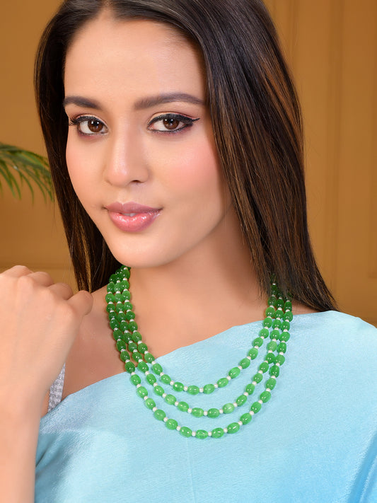 Multi layered Green Beaded Necklace set For women & Girls