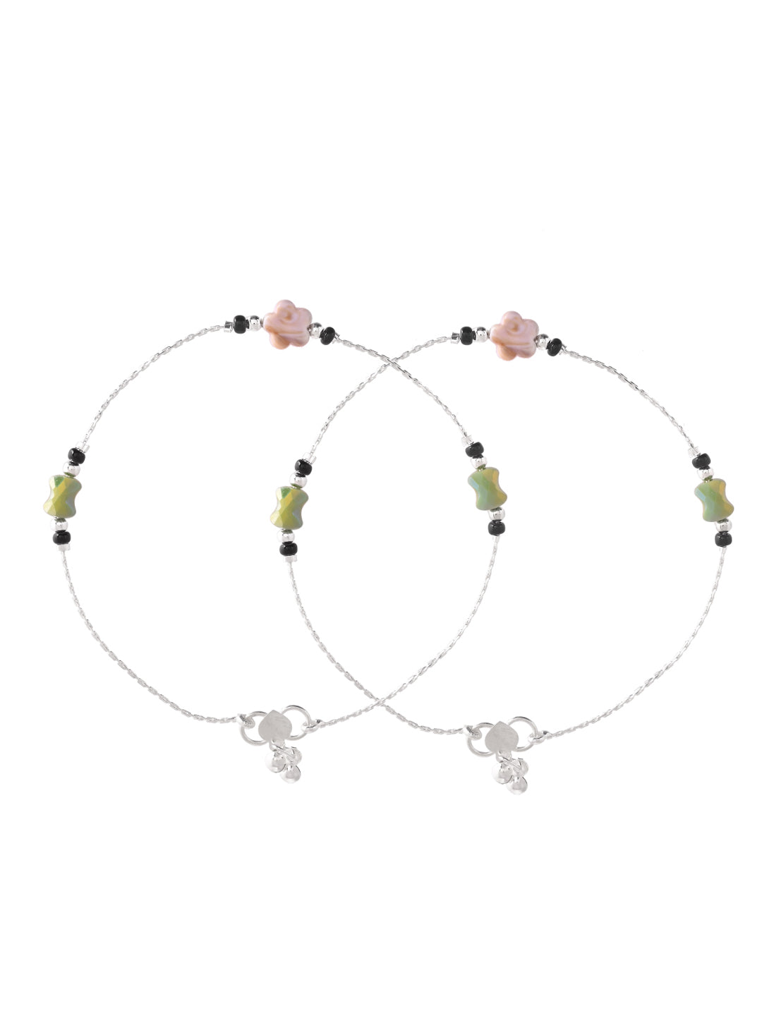 Silver-Plated Floral Beaded Anklet For Women | Traditional Indian Payal Set