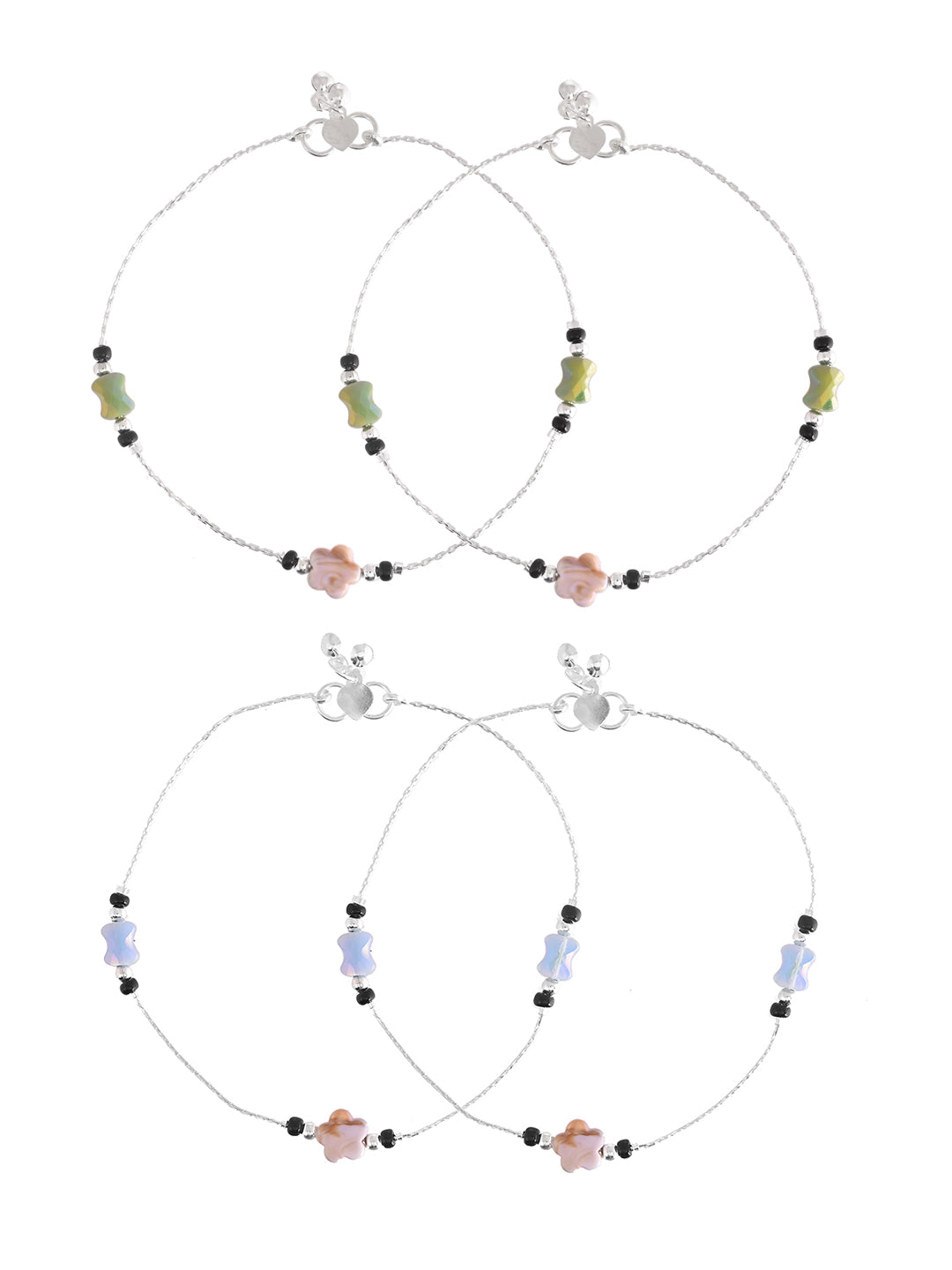 Silver-Plated Black Beaded Anklet Set For Women & Girls | Adjustable Payal Jewellery