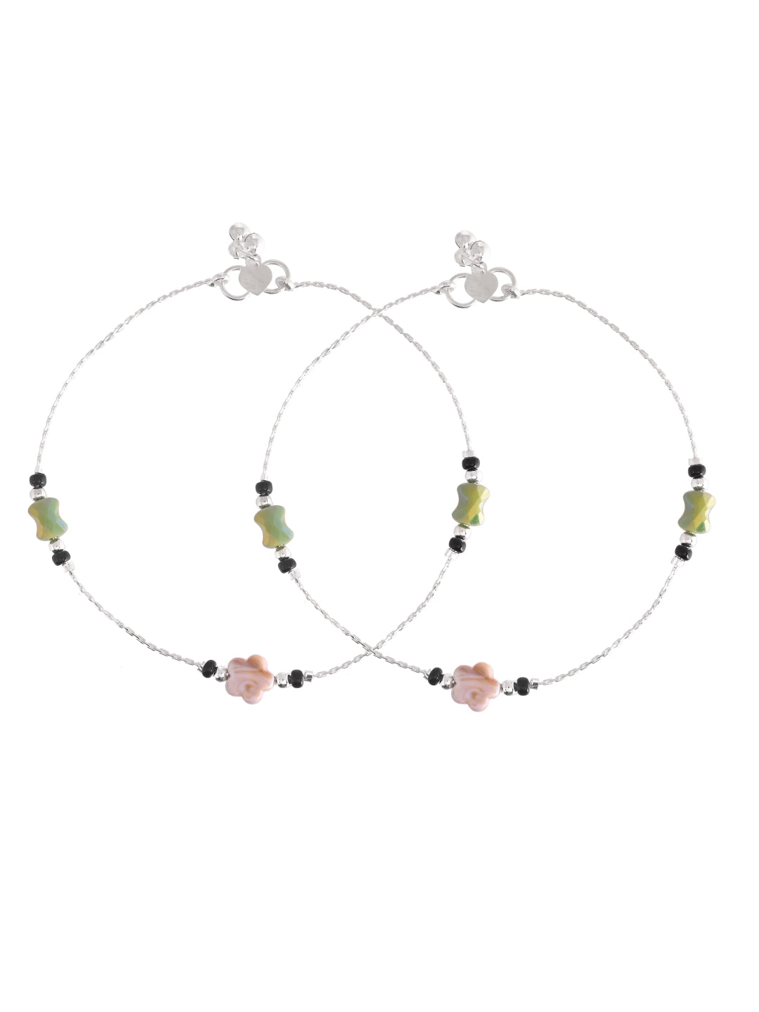 Silver-Plated Floral Beaded Anklet For Women | Traditional Indian Payal Set