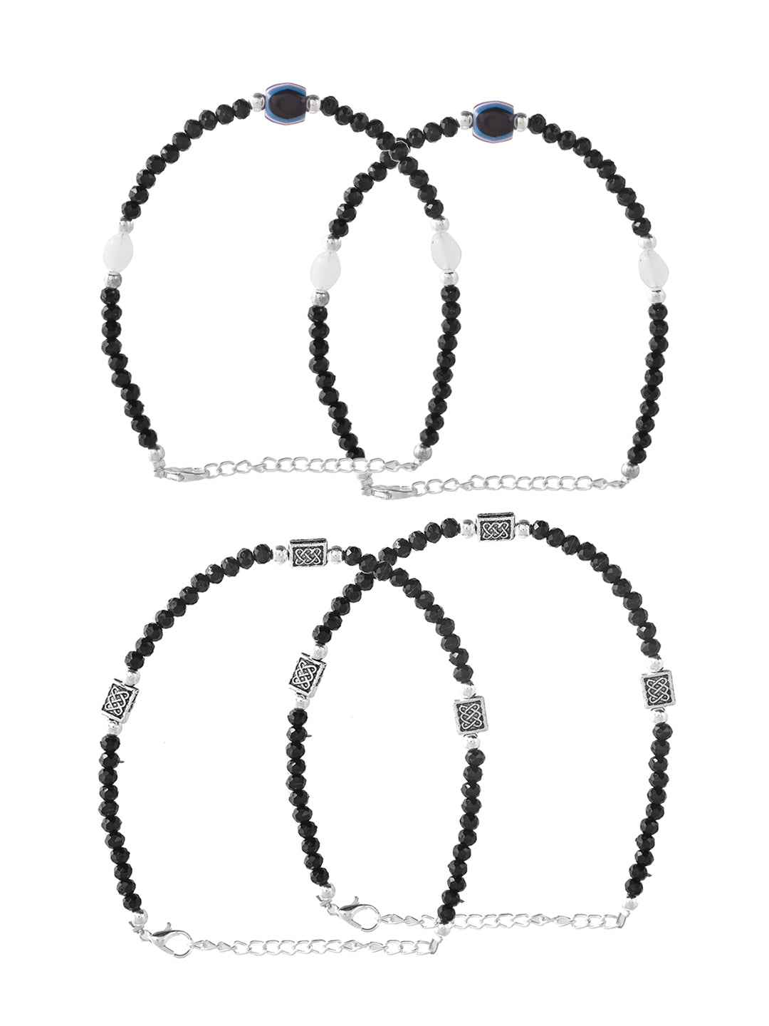 Black Beaded Oxidised Adjustable Anklet Set For Women & Girls | Ethnic Payal Jewellery