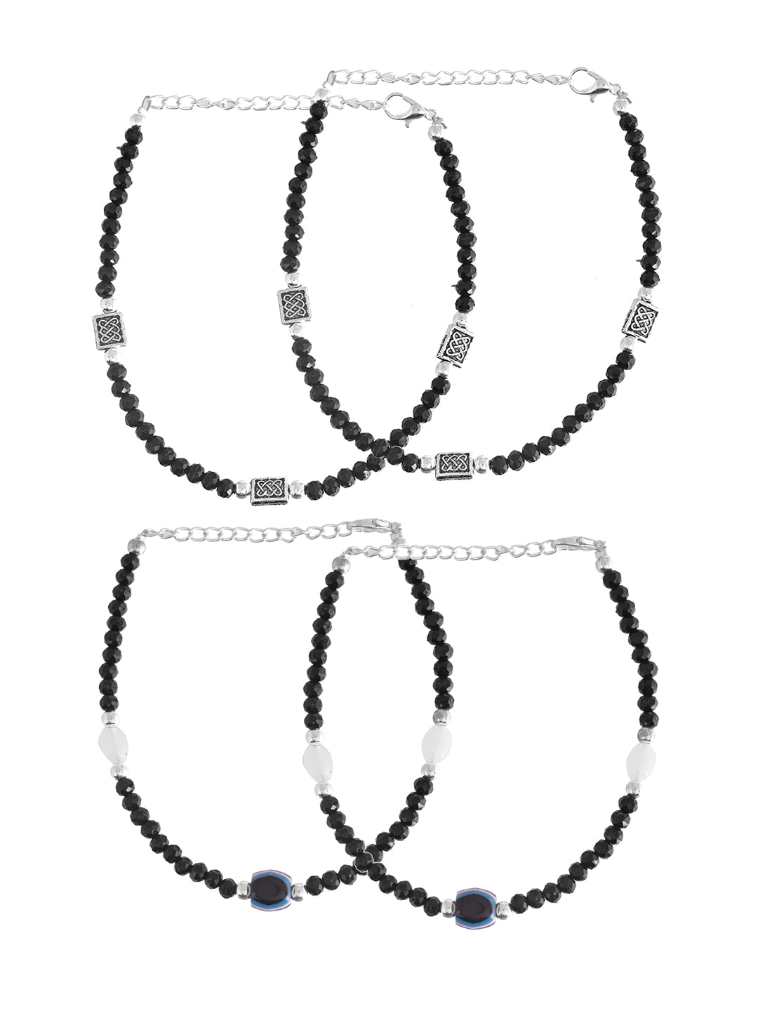 Black Beaded Oxidised Adjustable Anklet Set For Women & Girls | Ethnic Payal Jewellery