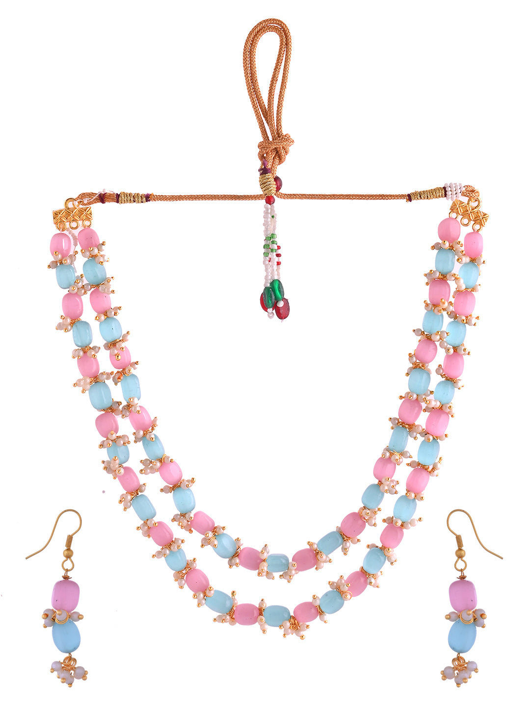 Gold-Plated Beaded Necklace & Earrings Set For Women | Handcrafted Pearl Jewellery | Festive & Ethnic Wear