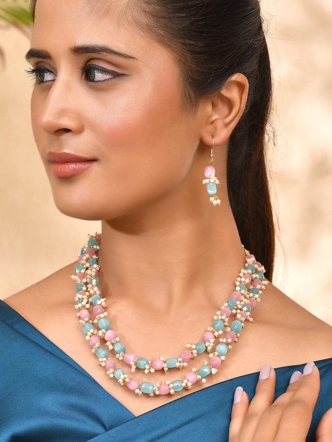 Gold-Plated Beaded Necklace & Earrings Set For Women | Handcrafted Pearl Jewellery | Festive & Ethnic Wear