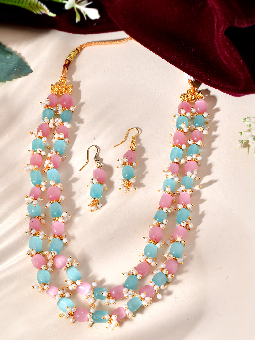 Gold-Plated Beaded Necklace & Earrings Set For Women | Handcrafted Pearl Jewellery | Festive & Ethnic Wear
