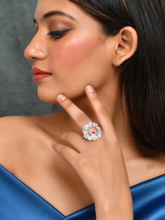 Silver Plated Floral Designer Finger Ring