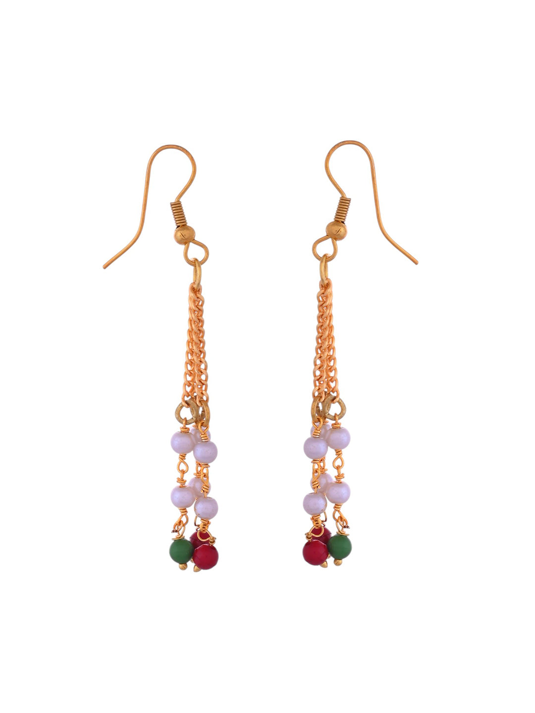 Gold-Plated Multi-Layer Pearl Beaded Necklace & Earrings Set For Women | Traditional Red & Green Beads Jewellery | Festive & Ethnic Wear