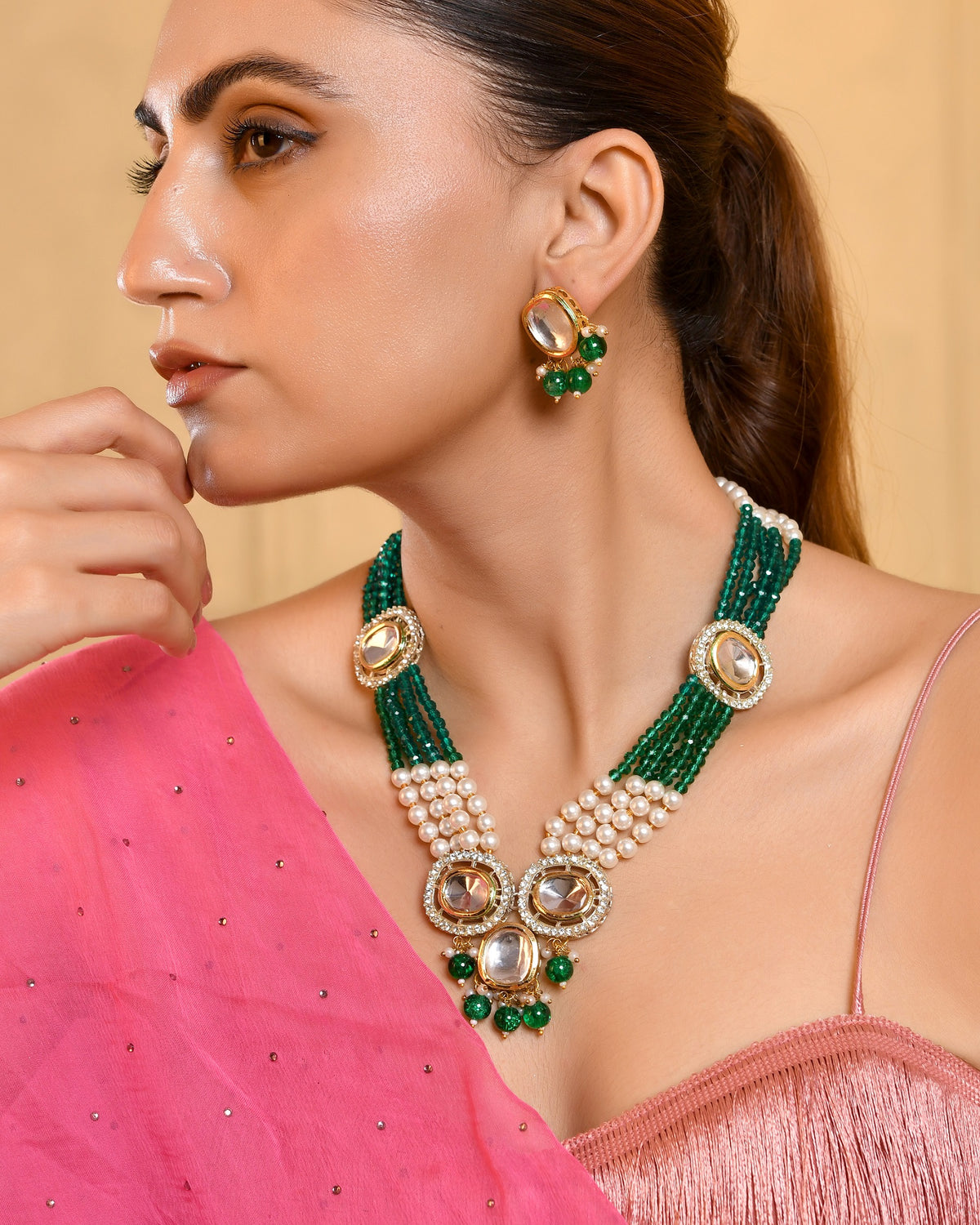 Kundan Necklace Set with Pearl & Earrings for Women | Traditional Indian Jewellery Set