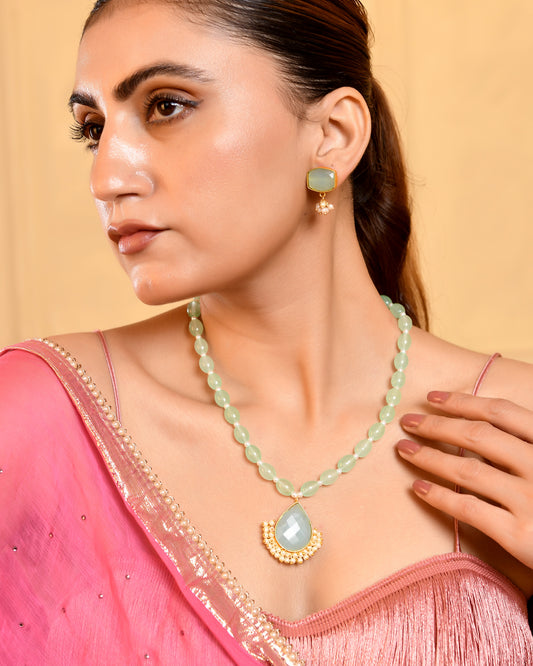 Necklace Set with Pearl Detailing & Pendant Earrings for Women | Traditional Ethnic Jewellery Set