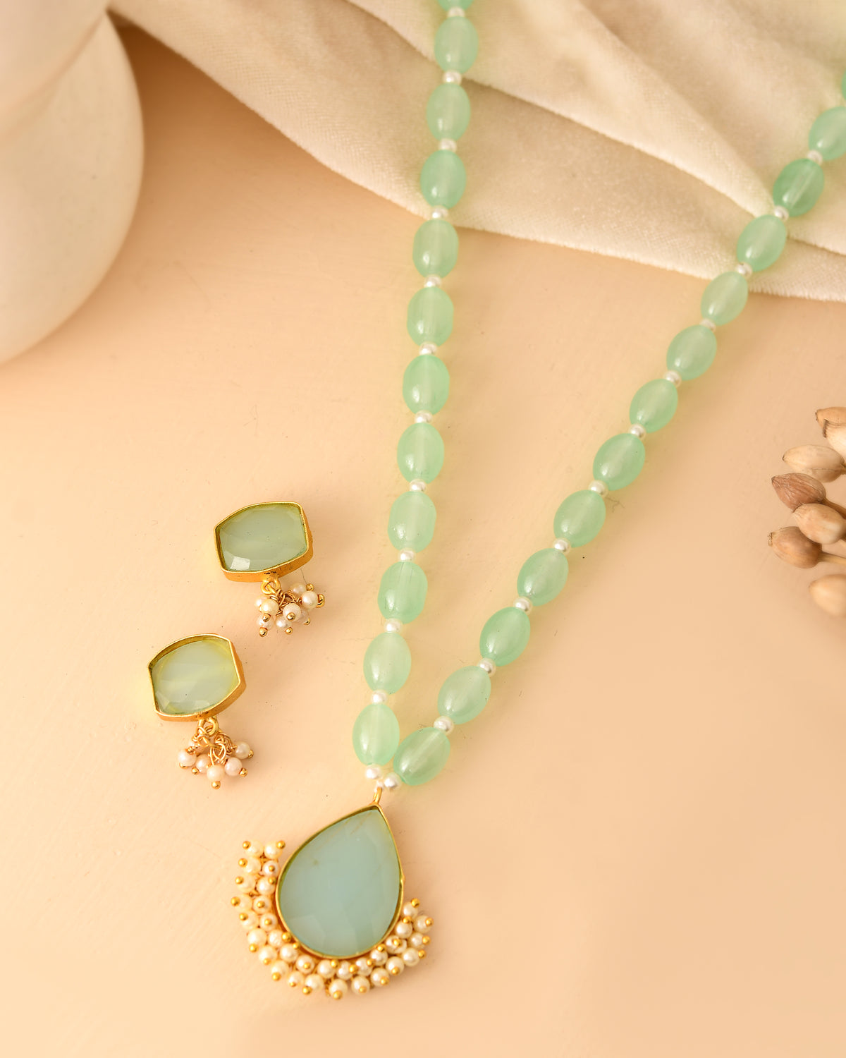 Necklace Set with Pearl Detailing & Pendant Earrings for Women | Traditional Ethnic Jewellery Set