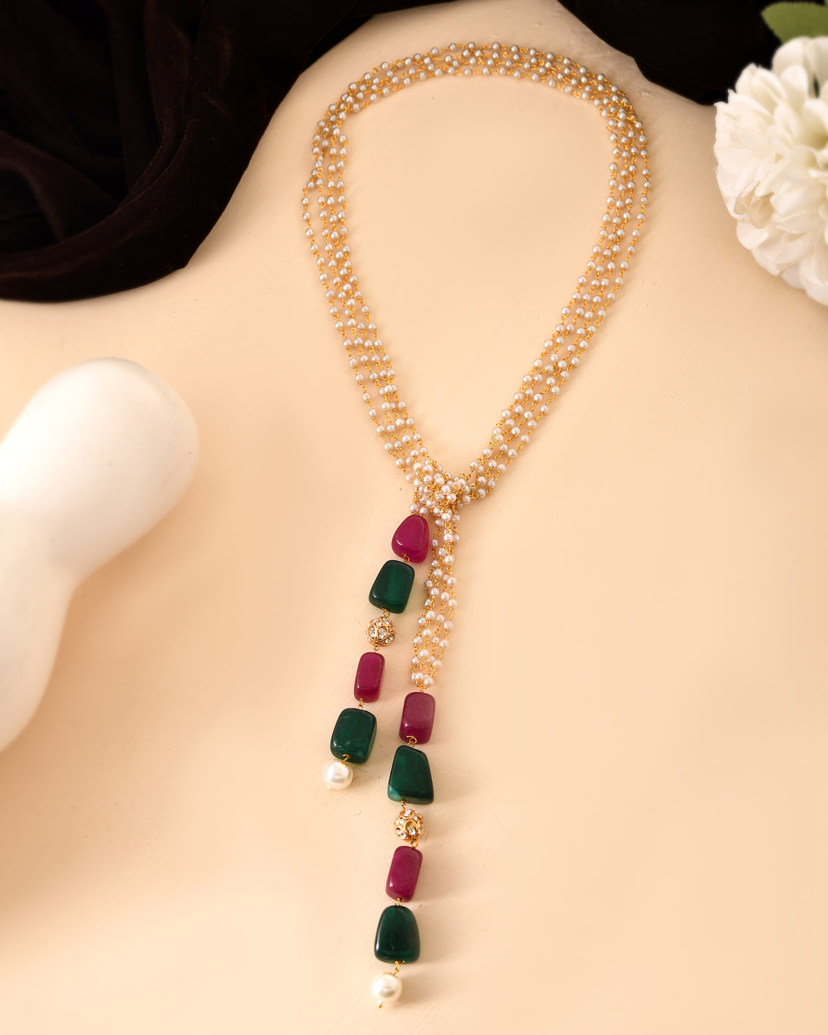 Pearl Necklace for Women |  Pearl Tie Knot Long Necklace | Festive Ethnic Jewellery