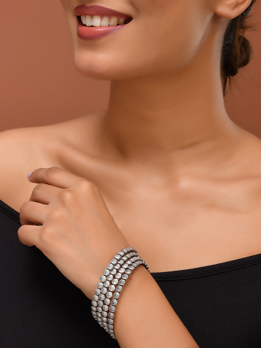 Oxidised Silver Textured Bangle Set For Women & Girls | Traditional Daily Wear Bangles