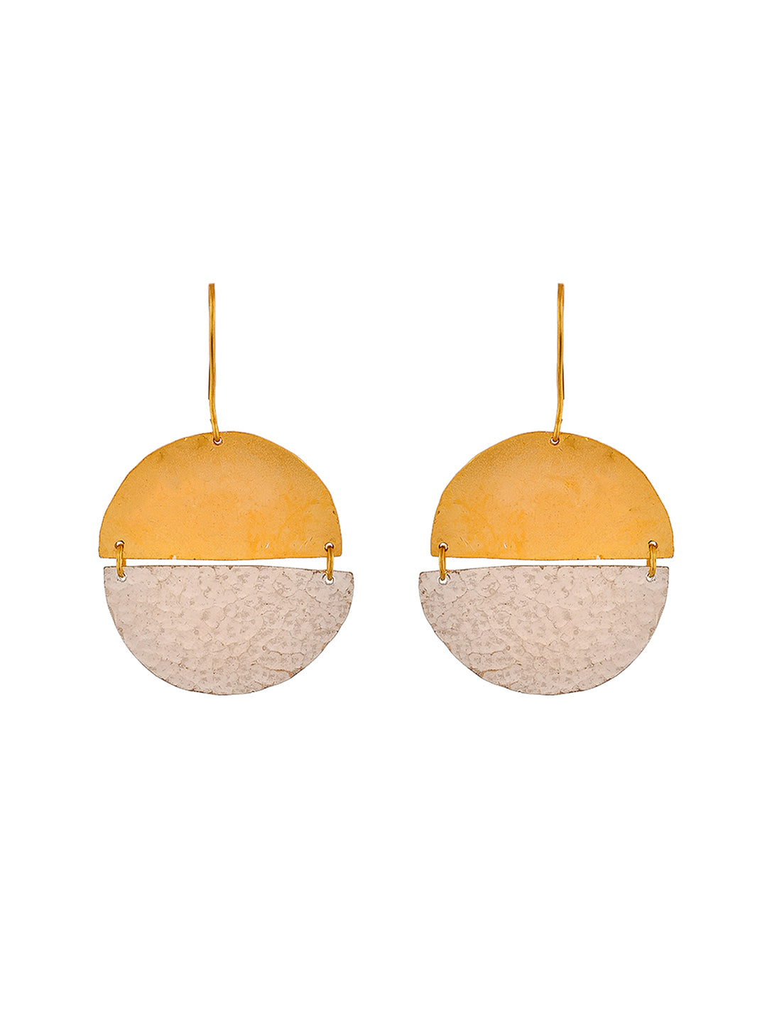 Gold and Textured Silver Half-Moon Earrings