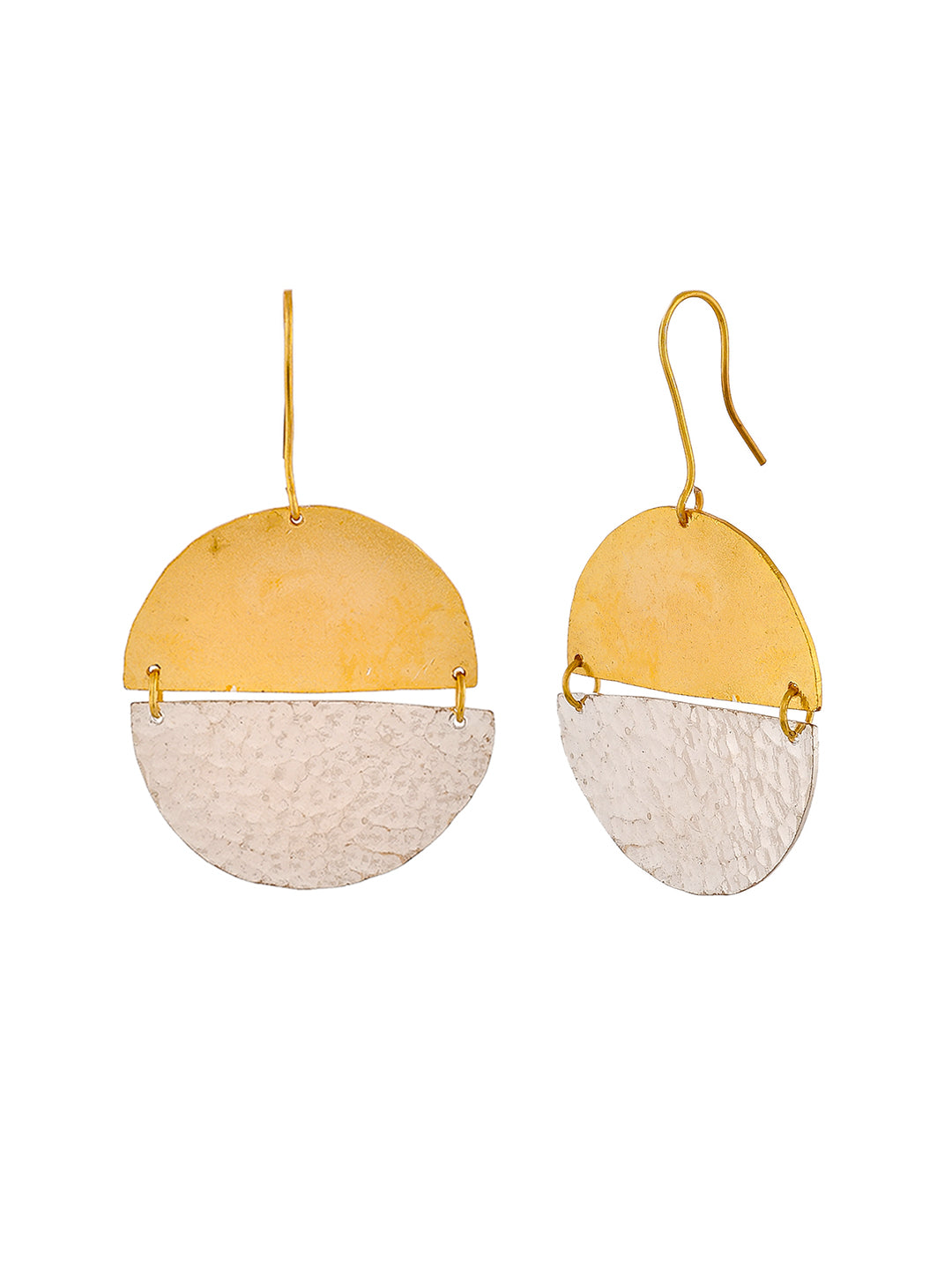 Gold and Textured Silver Half-Moon Earrings