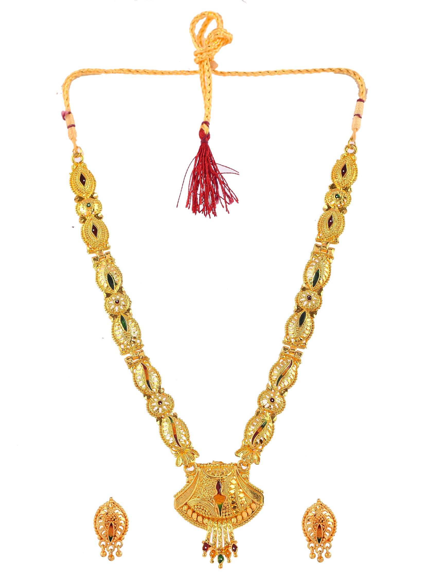 Gold Plated Traditional Meenakari Temple Jewellery Set