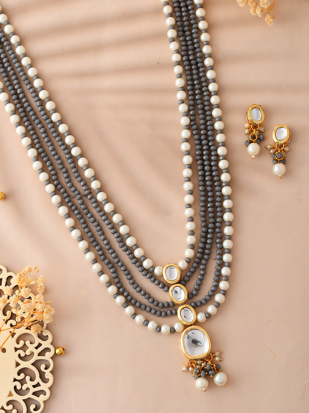 Pearl Kundan Necklace Set With Earrings For Women