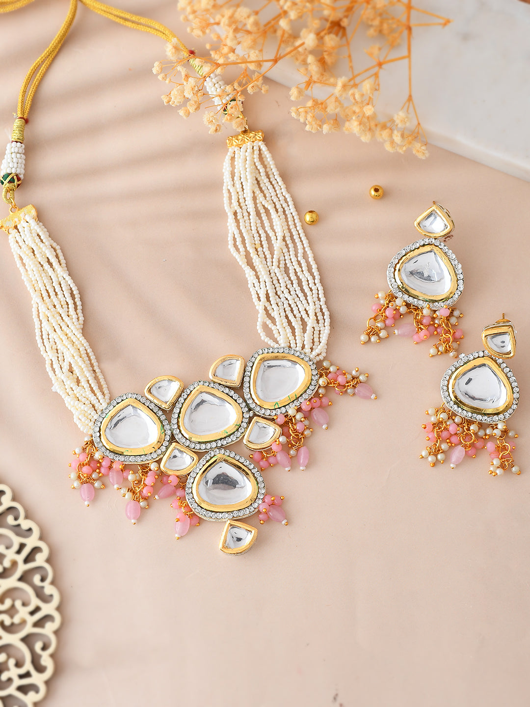 Gold-Plated kunden & White pearl Necklace and Earrings