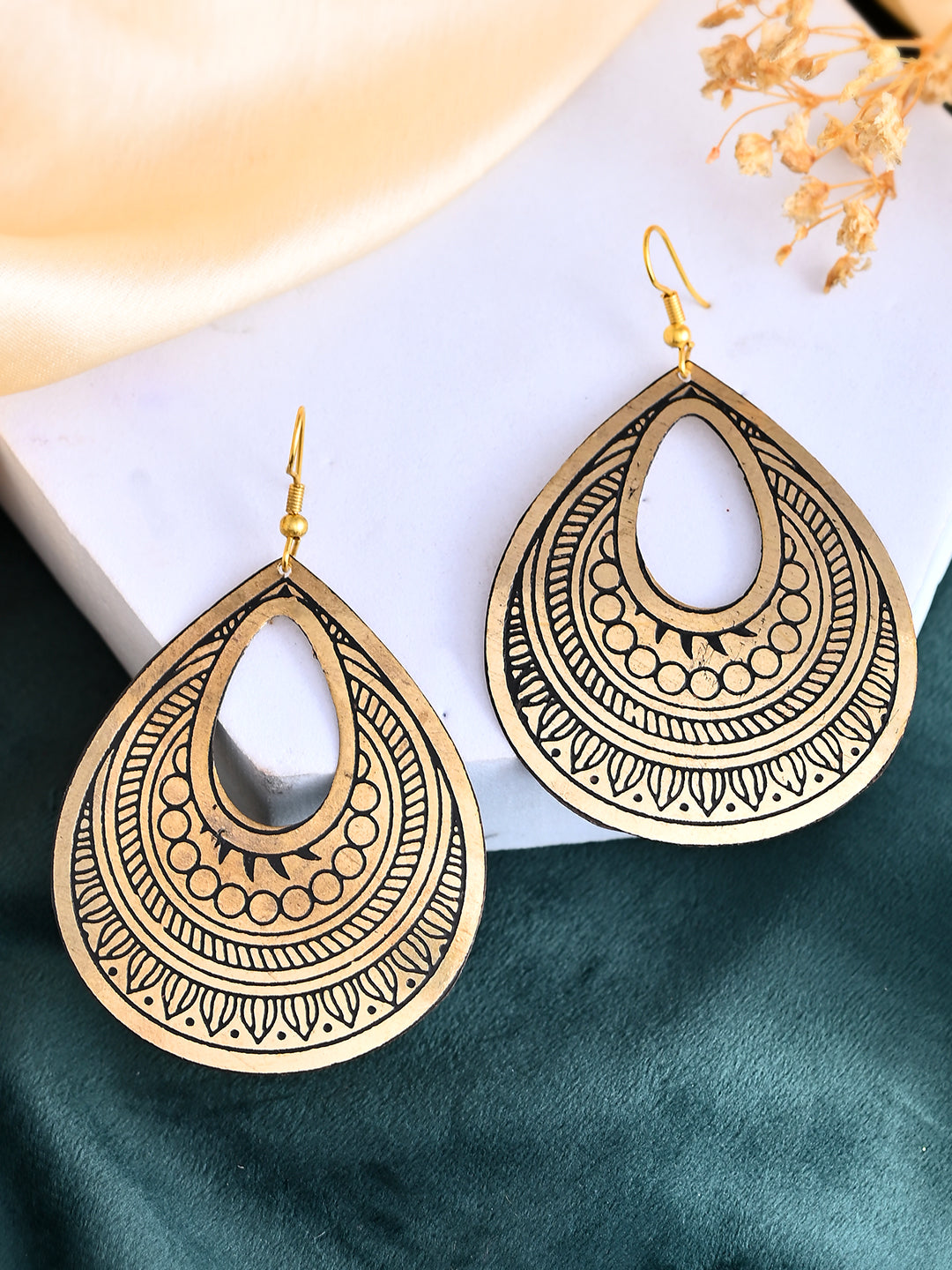 Golden Labyrinth Teardrop Earrings | Traditional & Ethnic Earrings