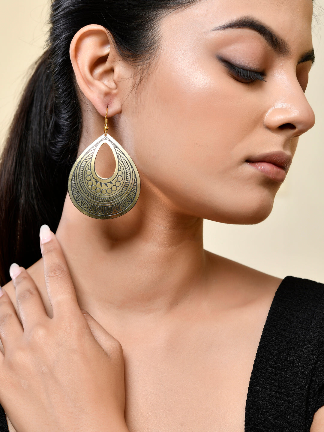 Golden Labyrinth Teardrop Earrings | Traditional & Ethnic Earrings