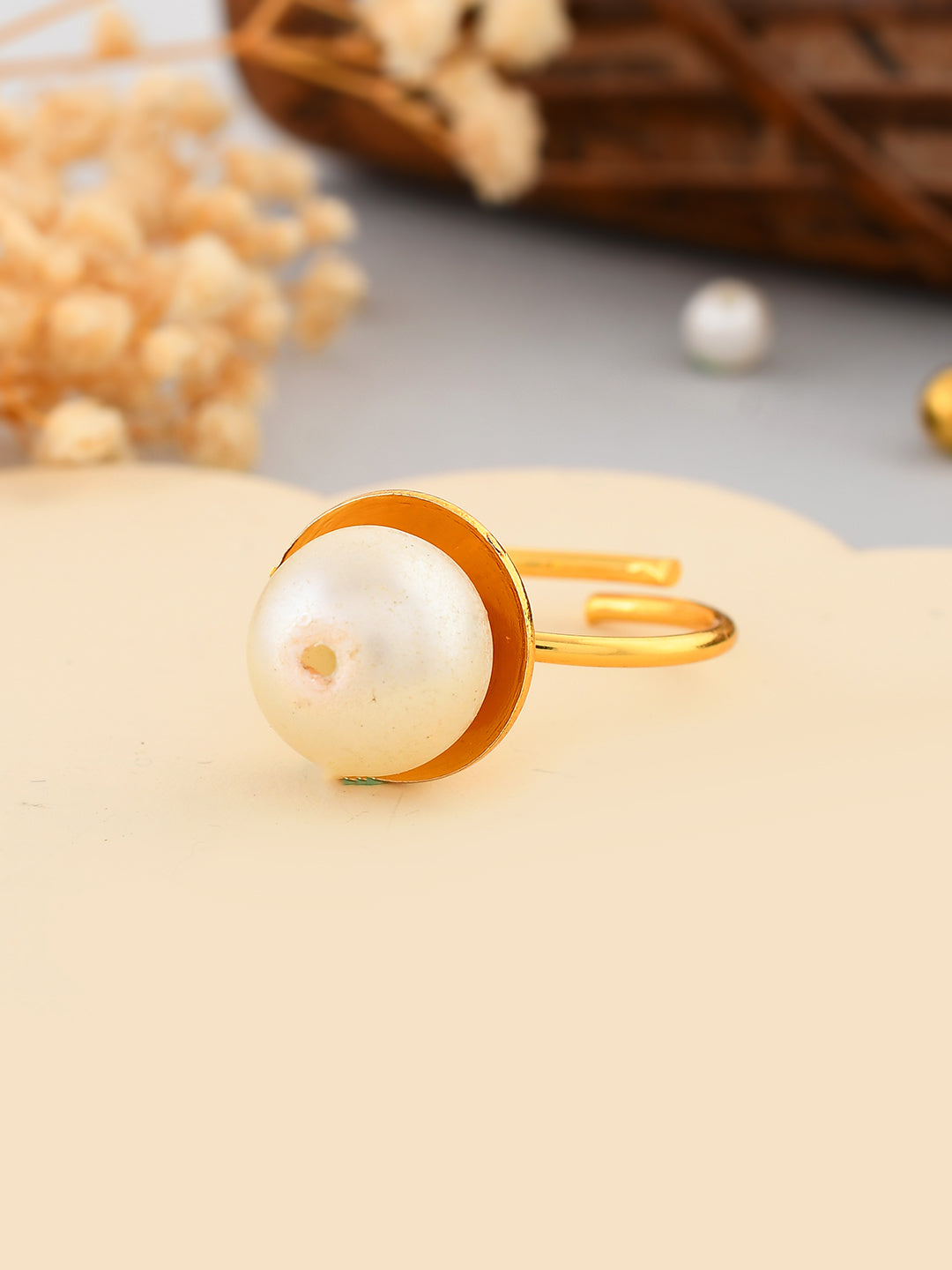 Gold-Plated Pearl-Studded Ring