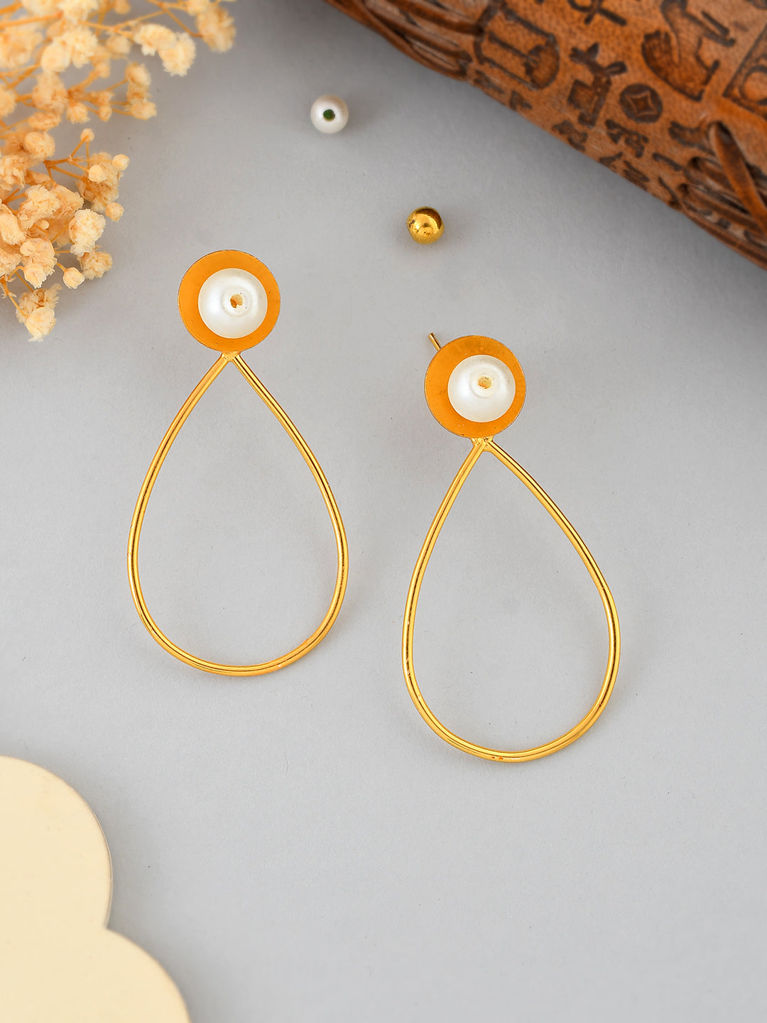 Pearl  And Gold Plated Textured Earring