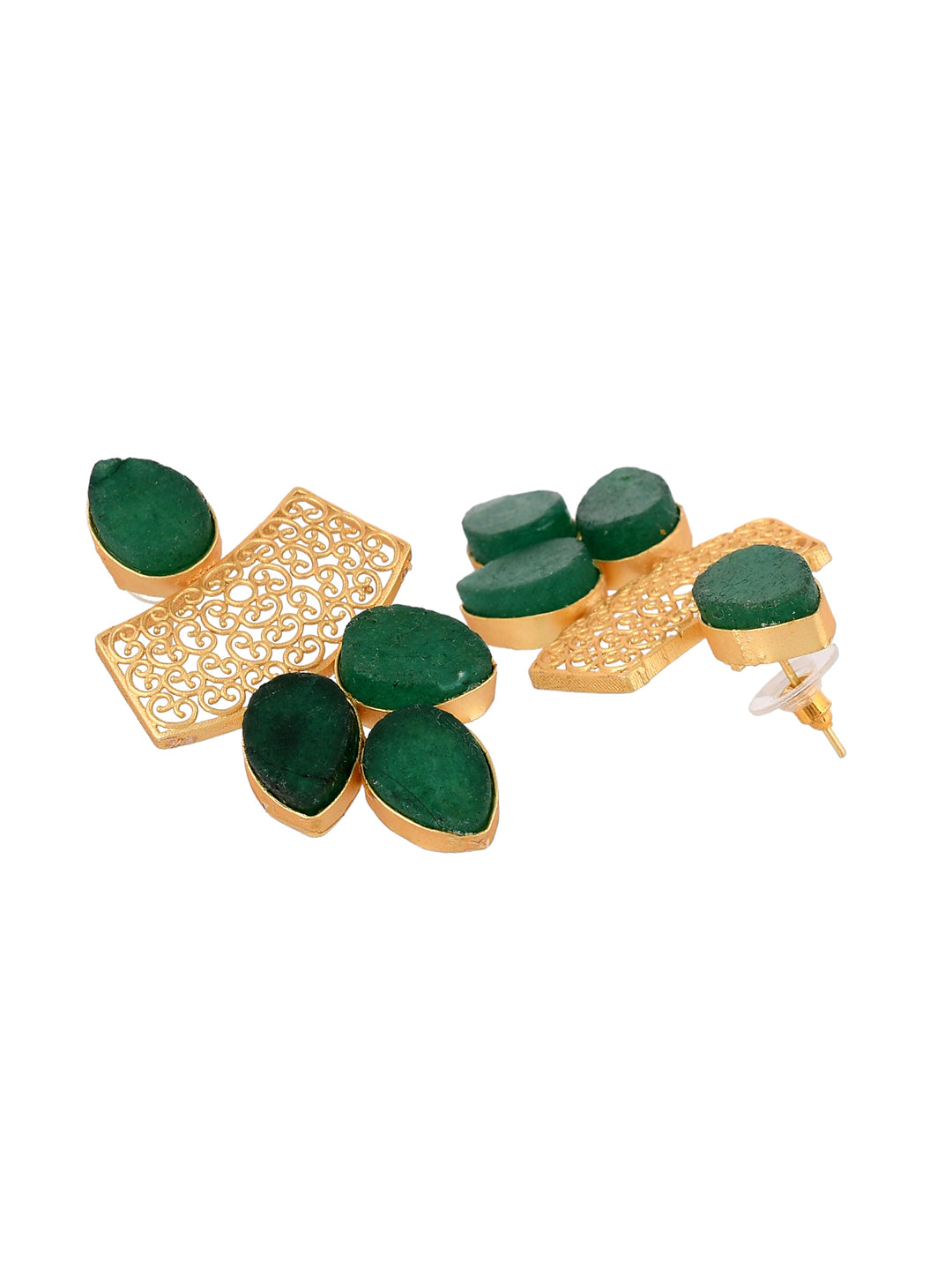gold plated green stone drop earring