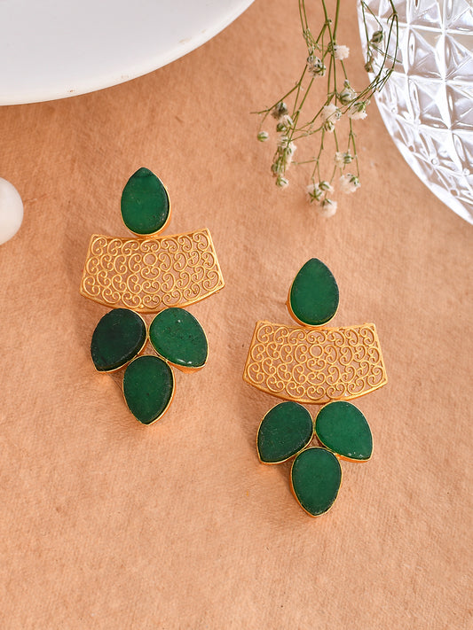 gold plated green stone drop earring