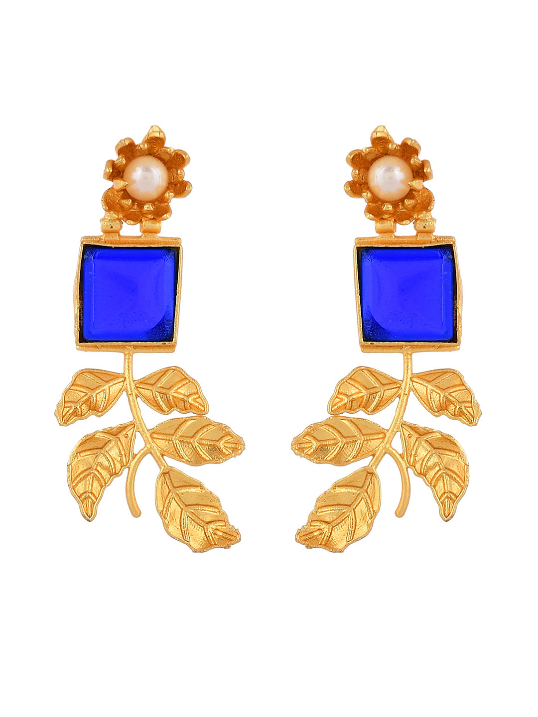 Designer Gold plated blue stone drop earring