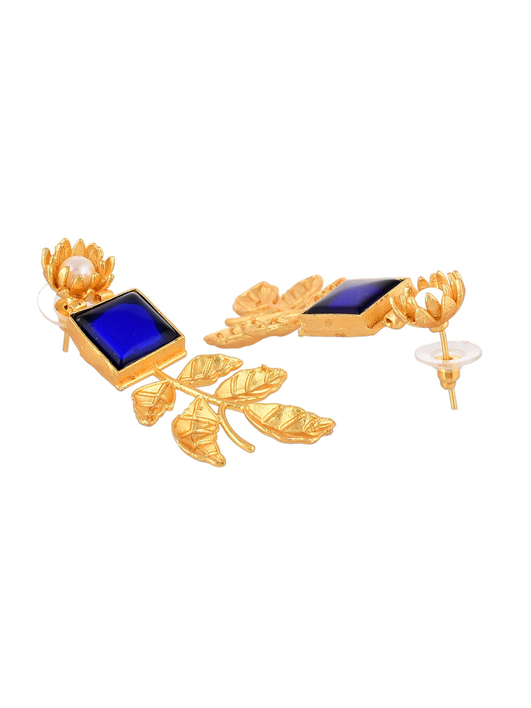 Designer Gold plated blue stone drop earring