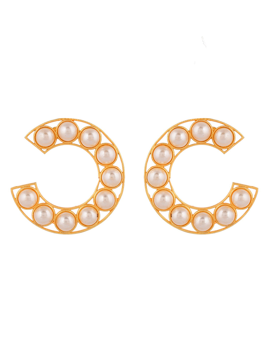 Gold plated pearl half hoop earring