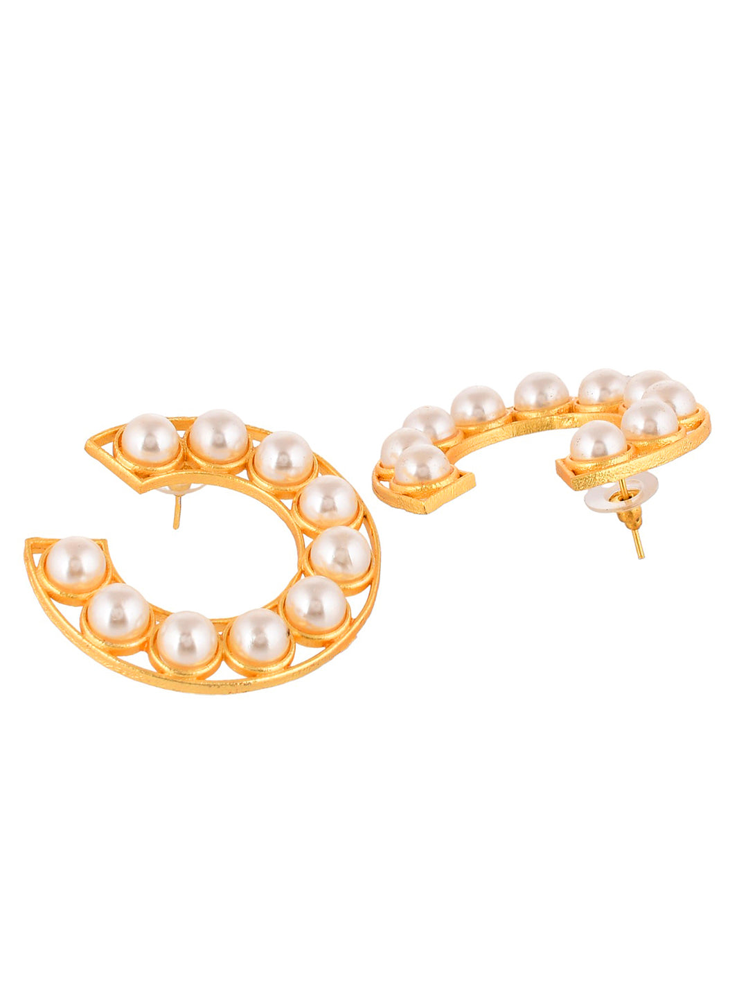 Gold plated pearl half hoop earring