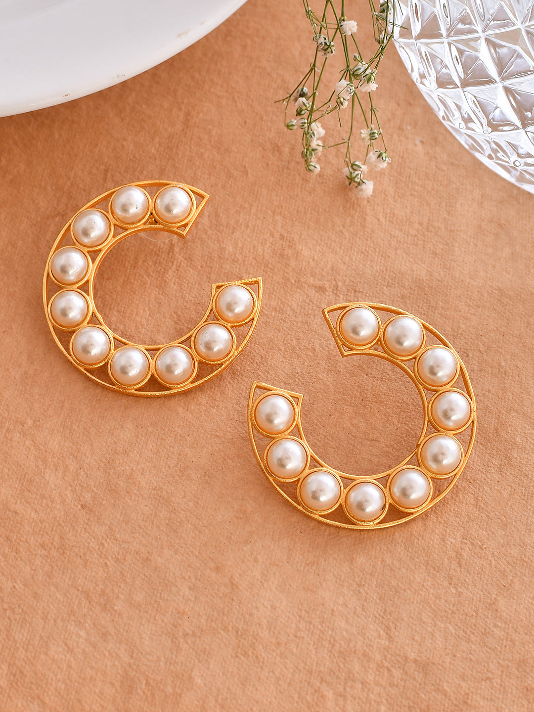 Gold Plated Pearl Half Hoop Earrings for Women Online