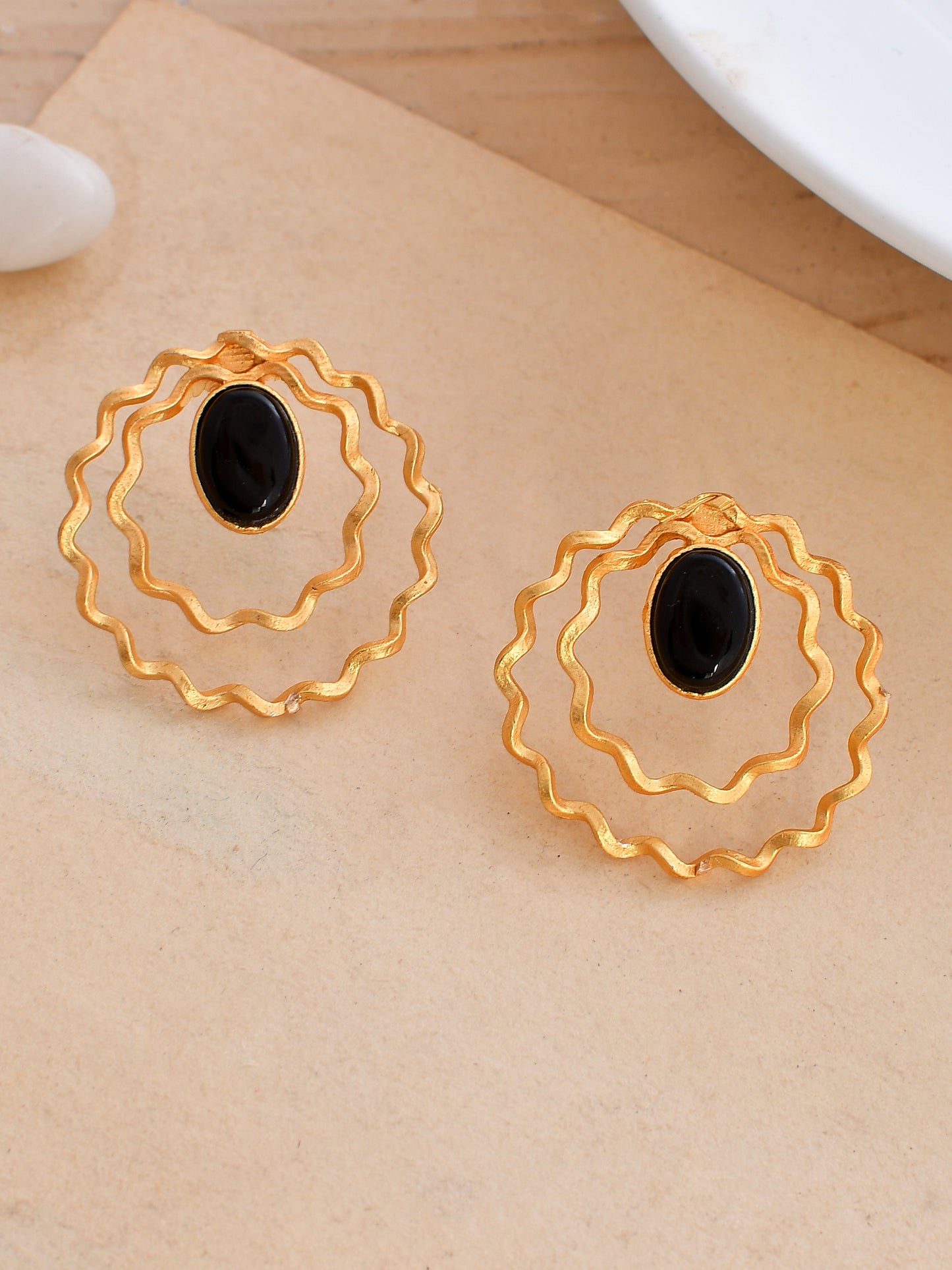 Gold Plated Black Stone Drop Earrings for Women Online