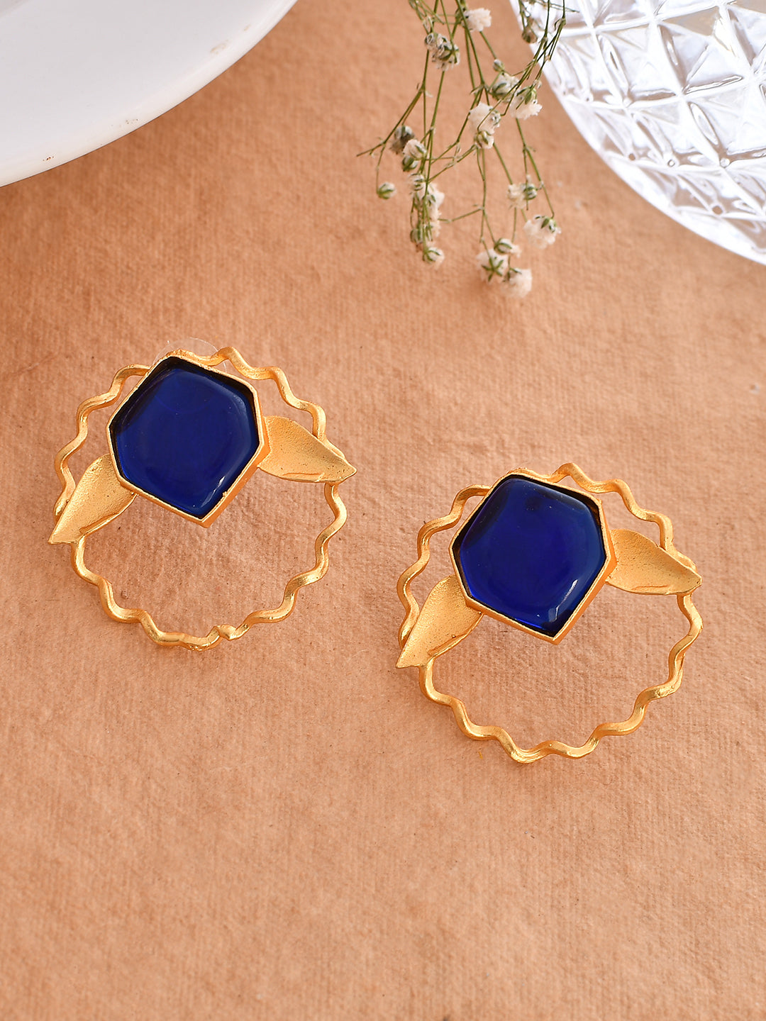 Gold Plated Blue Stone Drop Earrings for Women Online