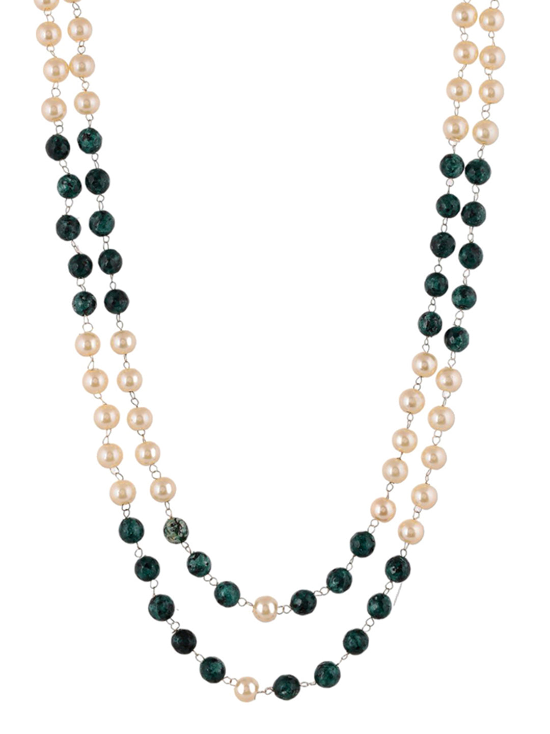 Unisex Green & Gold Plated Beaded Layered Necklace
