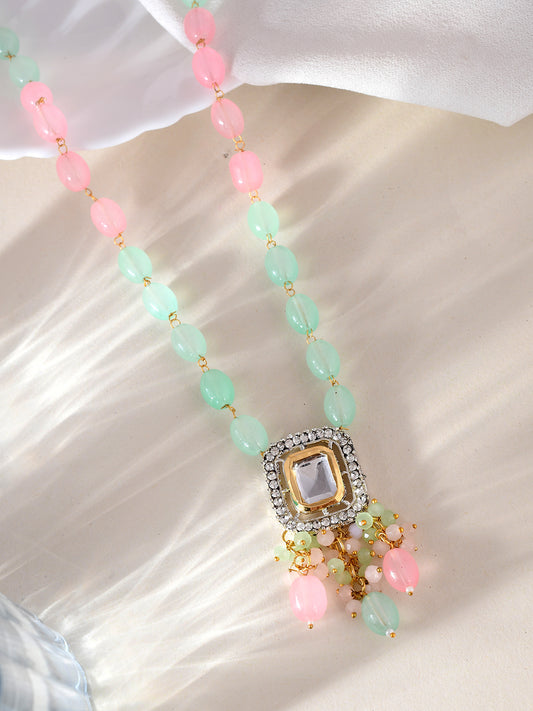Gold Plated pink & Green necklace