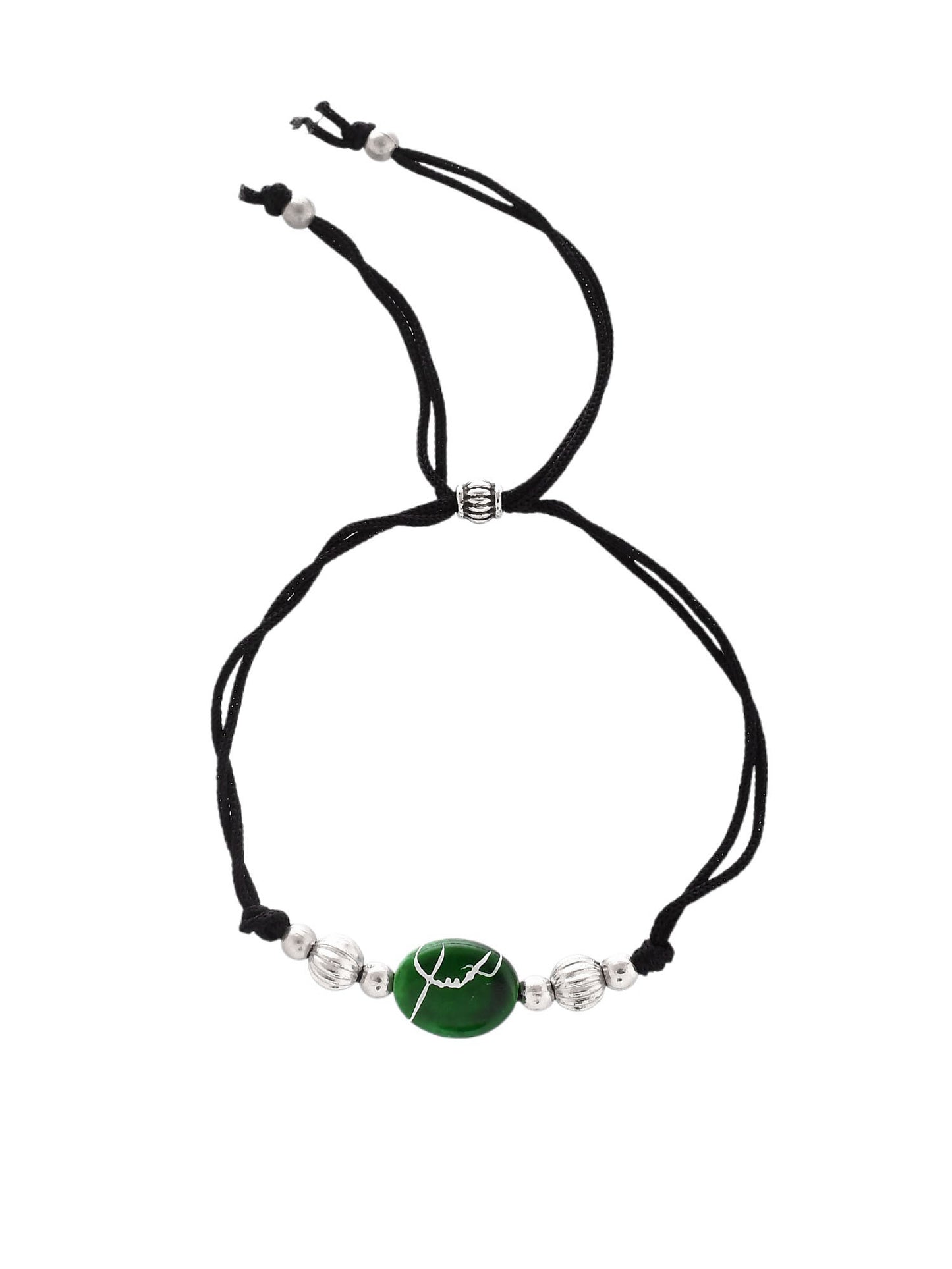 Stylish  Green Charm Beads Black Thread Anklet