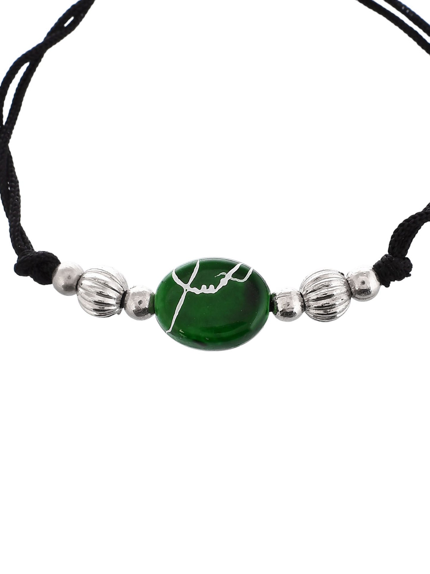 Stylish  Green Charm Beads Black Thread Anklet