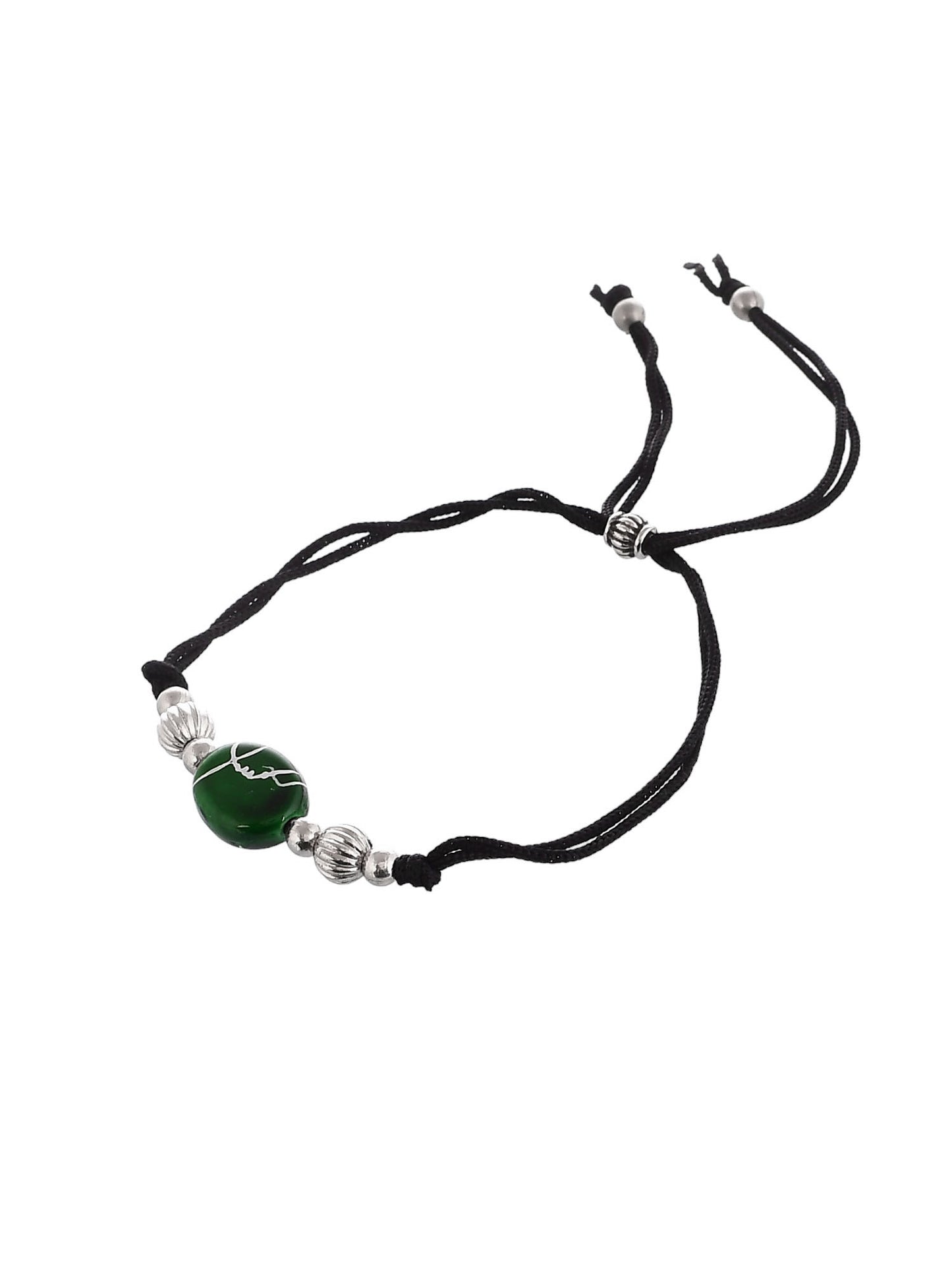 Stylish  Green Charm Beads Black Thread Anklet