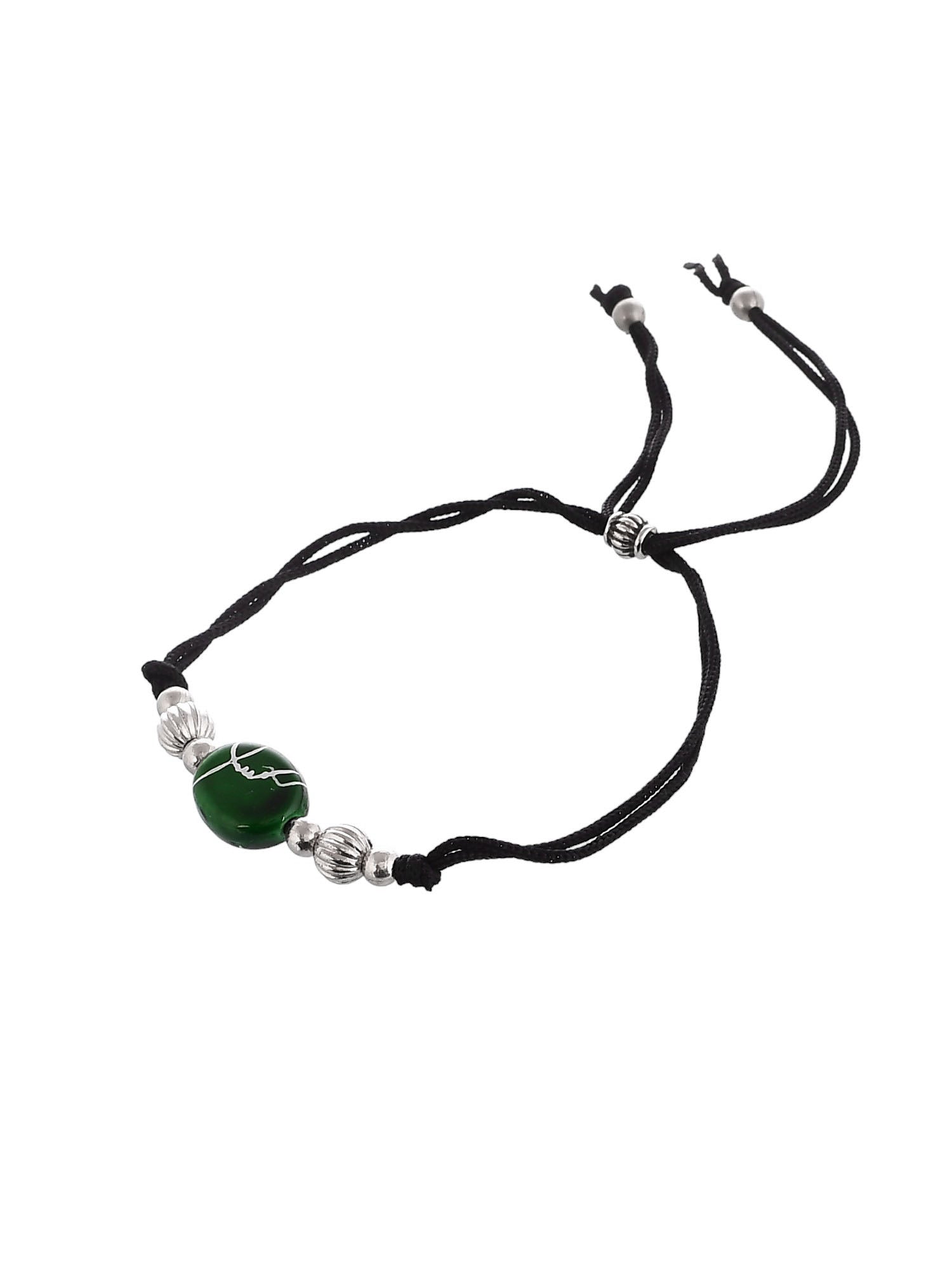 Stylish  Green Charm Beads Black Thread Anklet