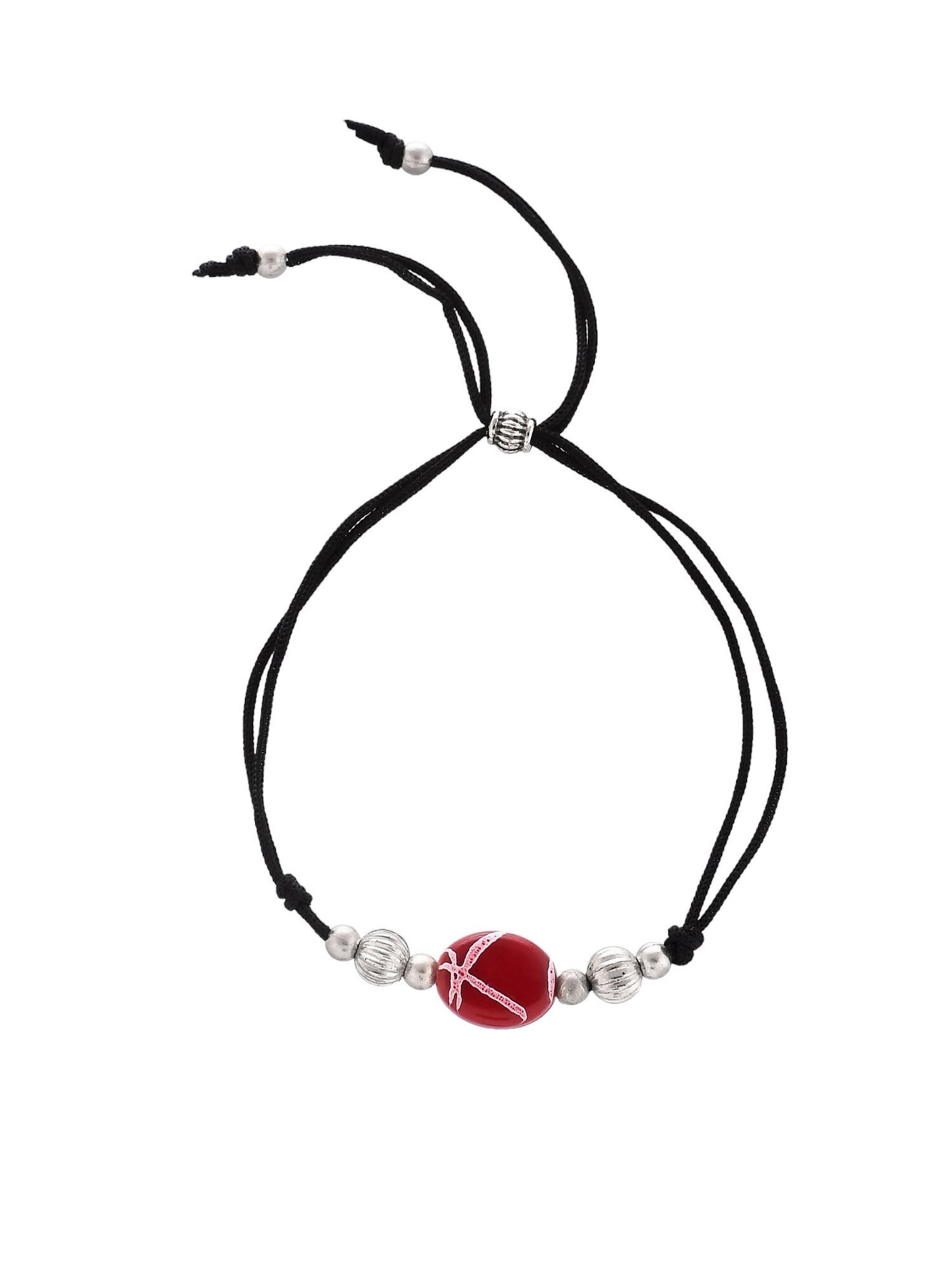 Red Charm Beads Black Thread Anklet