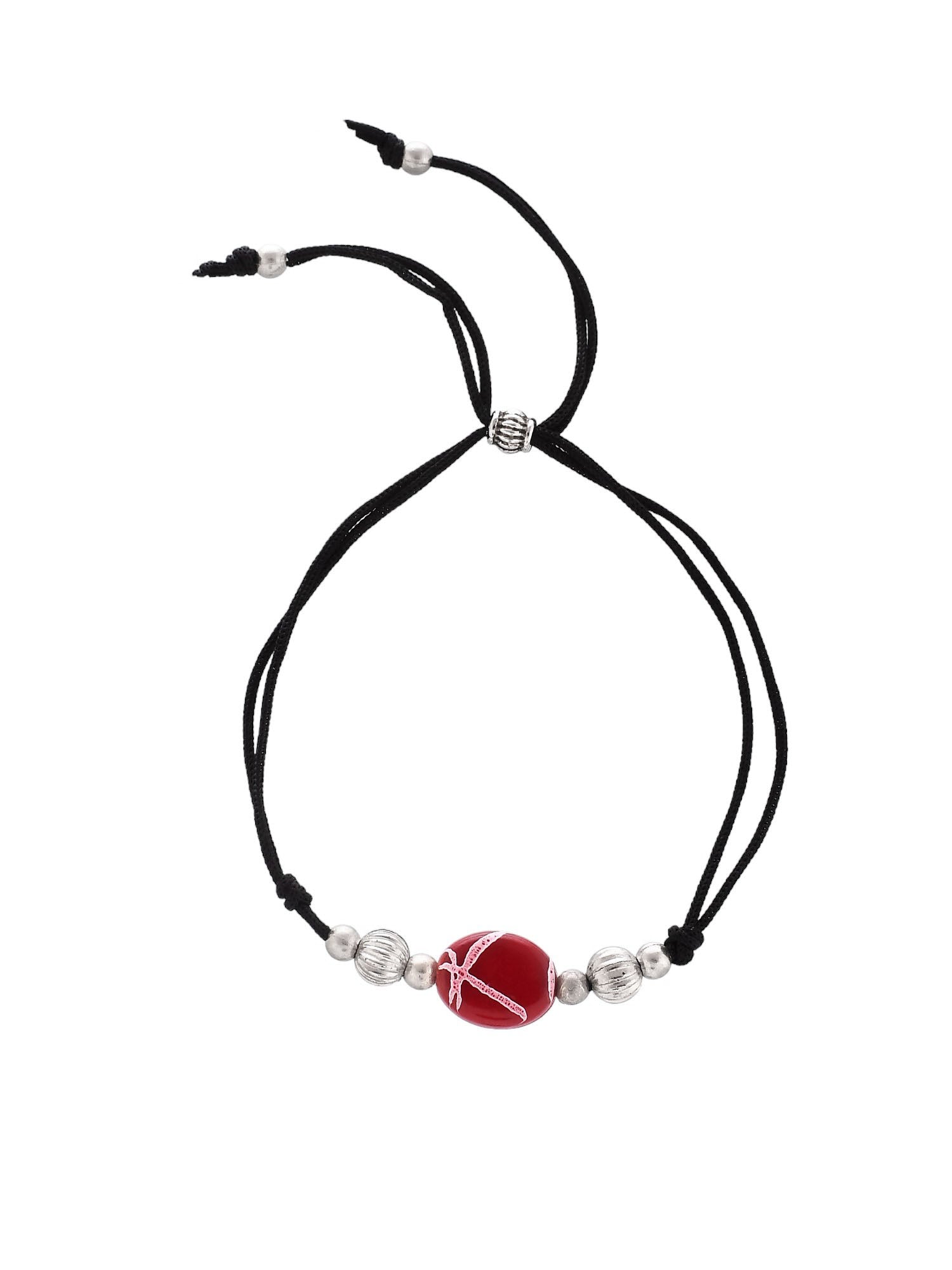 Red Charm Beads Black Thread Anklet