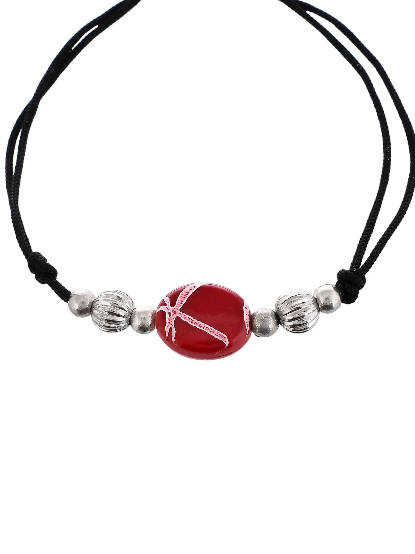 Red Charm Beads Black Thread Anklet