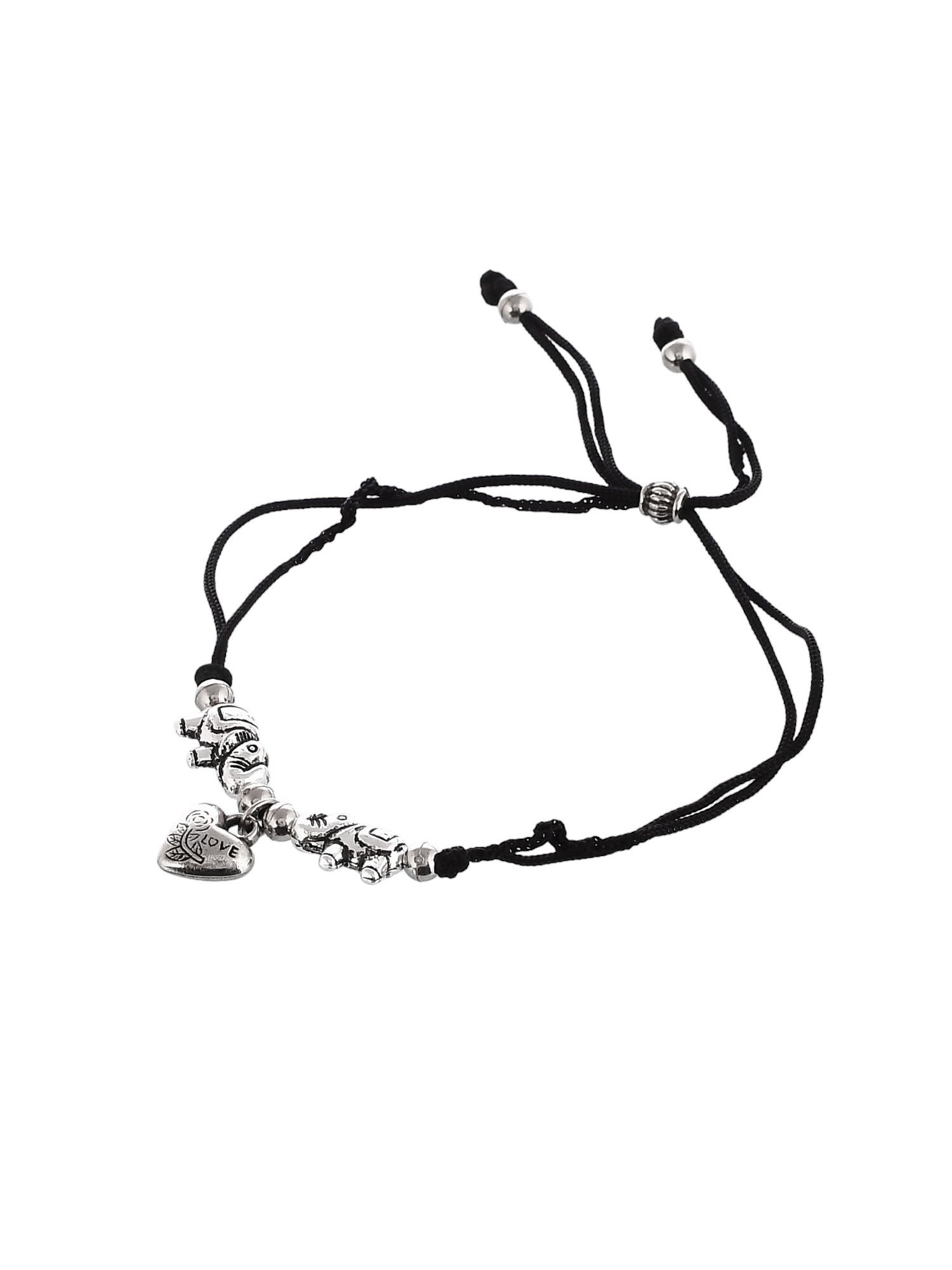Stylish heart charm silver elephant  beads threaded anklet
