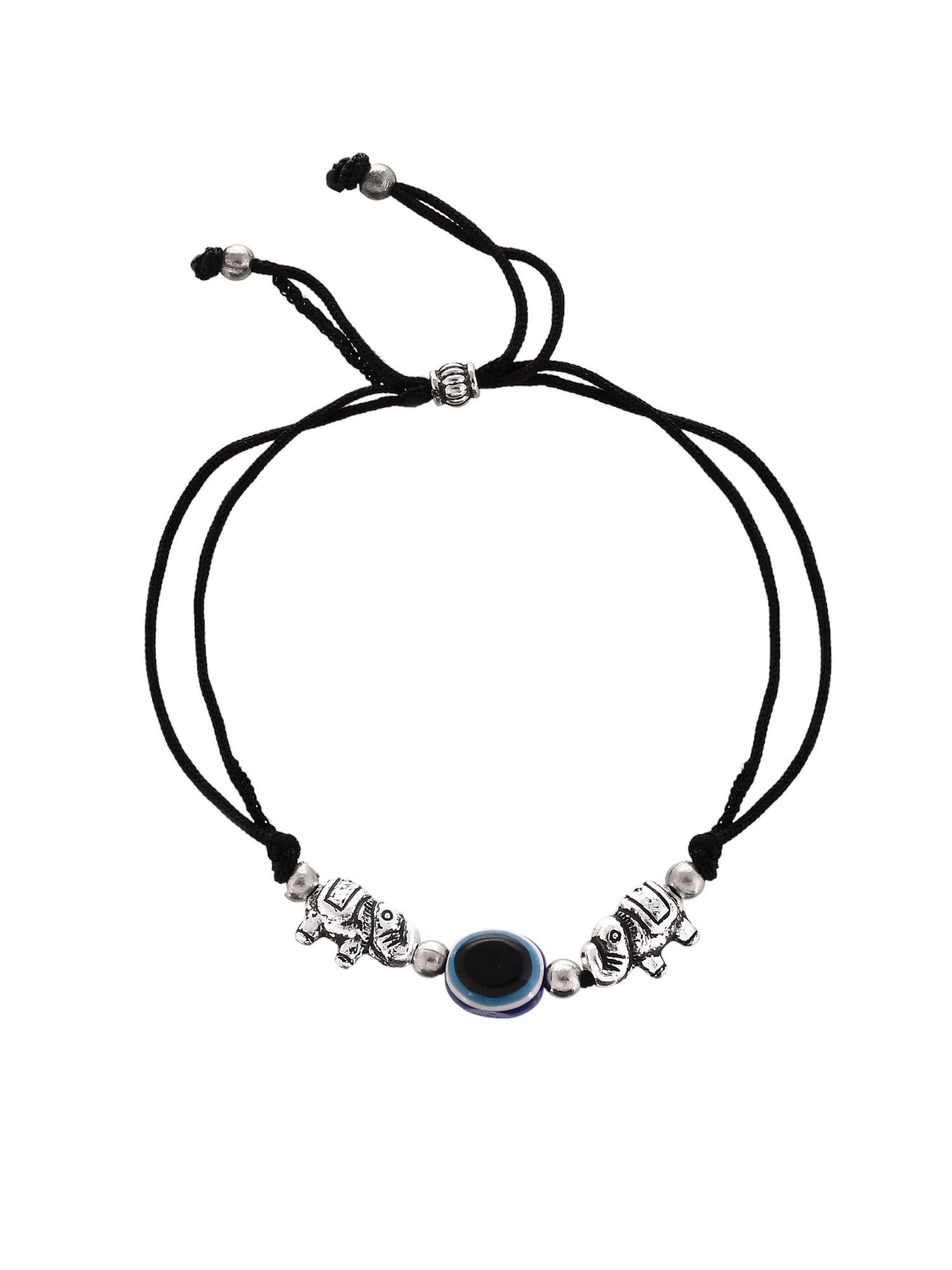 Stylish Evil Eye silver elephant beads threaded anklet