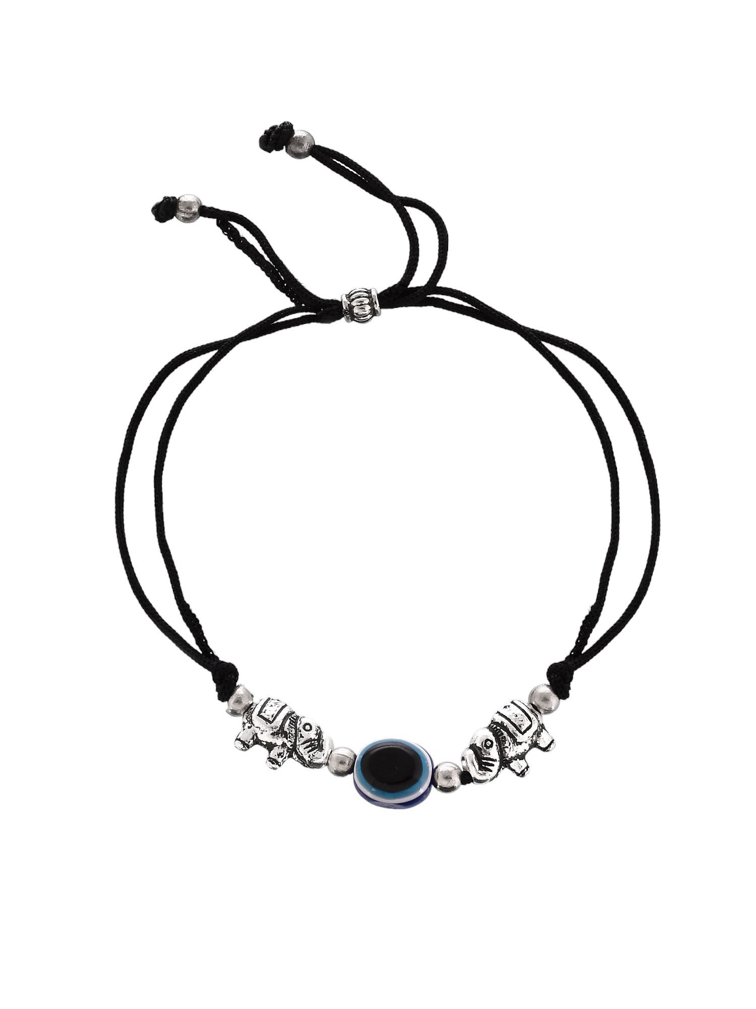 Stylish Evil Eye silver elephant beads threaded anklet