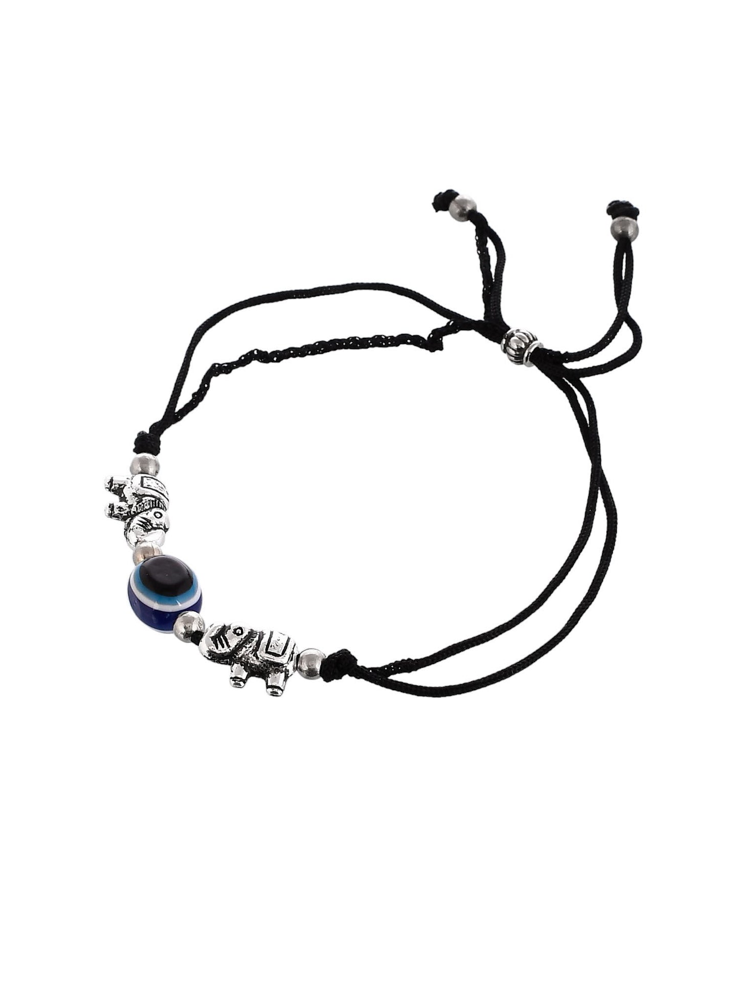 Stylish Evil Eye silver elephant beads threaded anklet