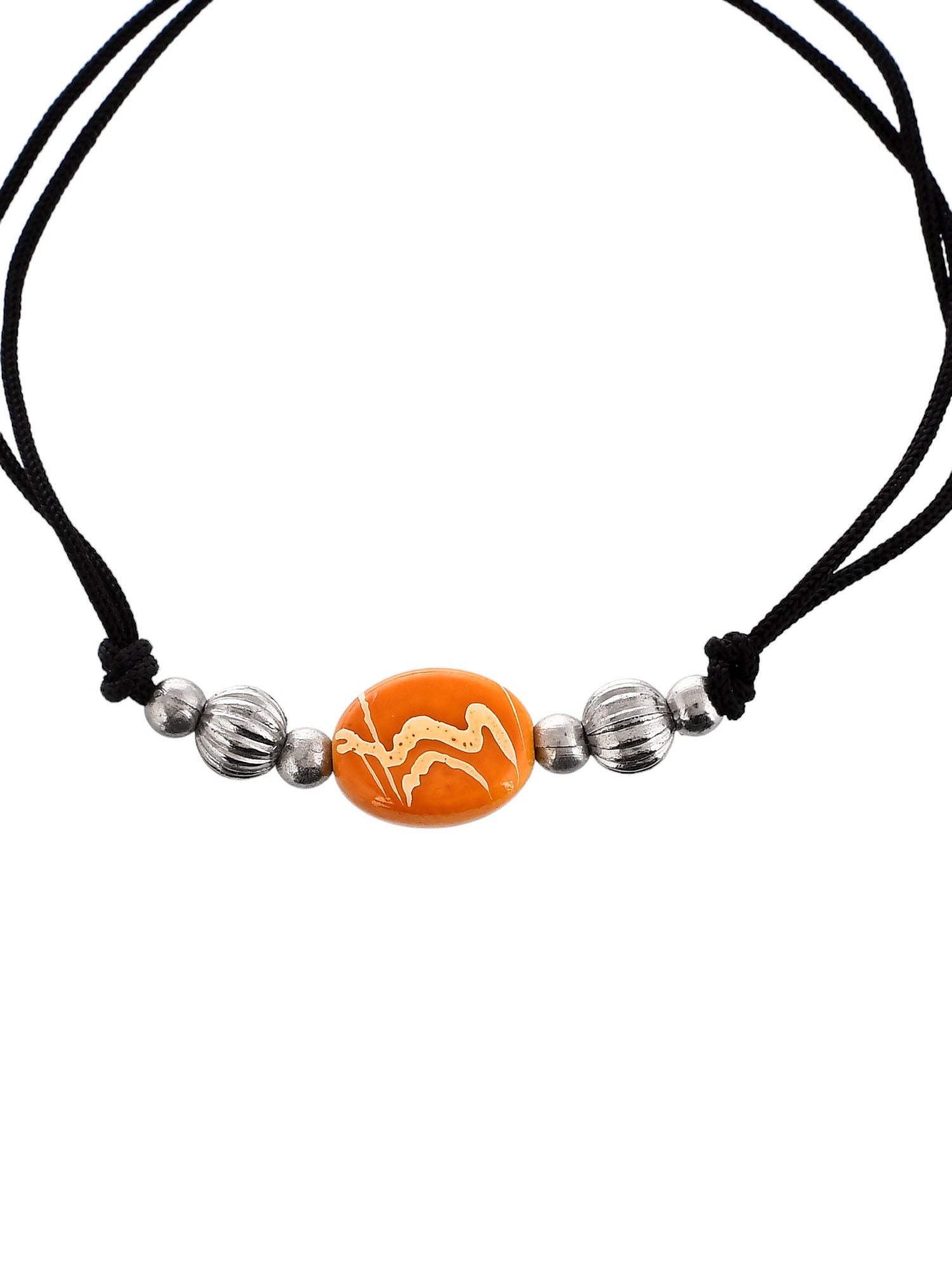 Yellow Charm Beads Black Thread Anklet